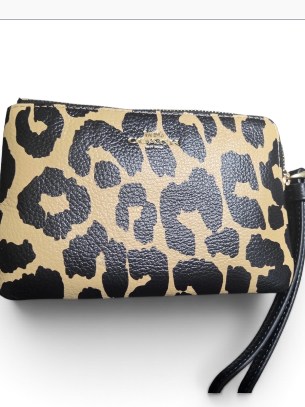 Coach Leopard Print Zip Wristlet - Black & Tan nwt